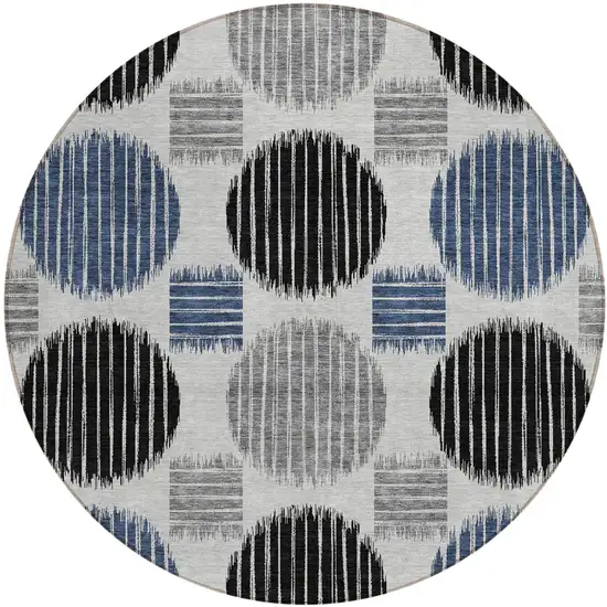 8' Gray Black And Blue Round Geometric Washable Indoor Outdoor Area Rug Photo 2