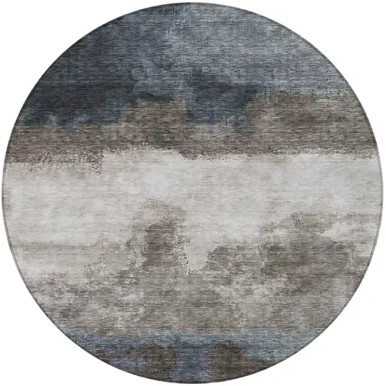 8' Gray Black And Brown Round Abstract Washable Indoor Outdoor Area Rug Photo 6