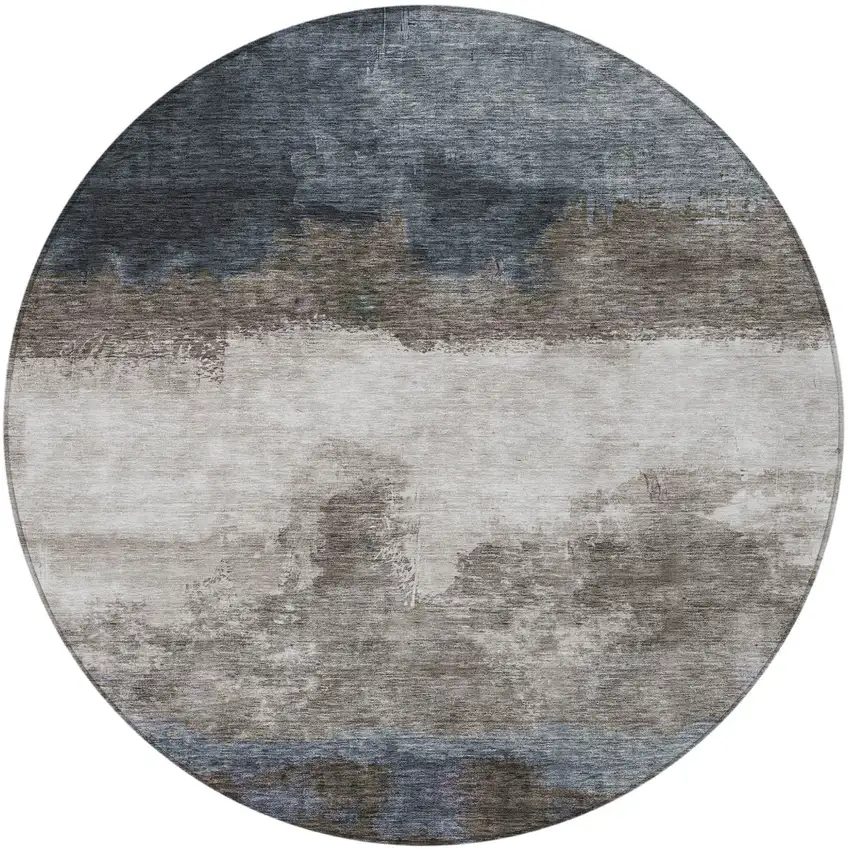 8' Gray Black And Brown Round Abstract Washable Indoor Outdoor Area Rug Photo 6