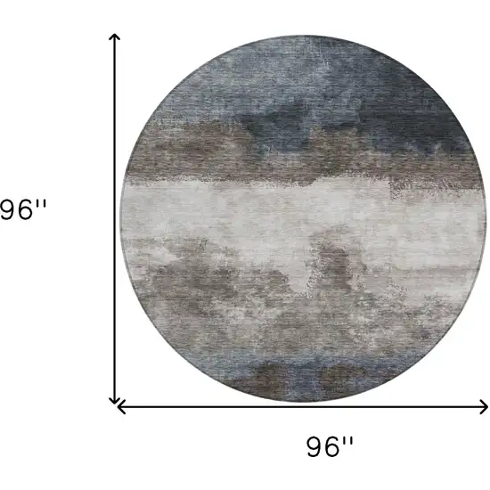 8' Gray Black And Brown Round Abstract Washable Indoor Outdoor Area Rug Photo 9