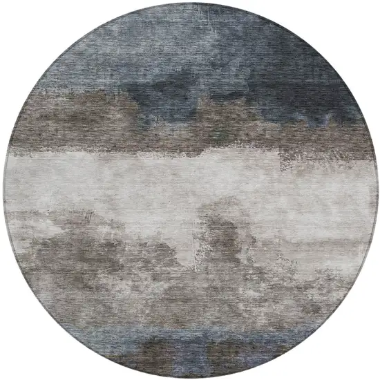 8' Gray Black And Brown Round Abstract Washable Indoor Outdoor Area Rug Photo 2