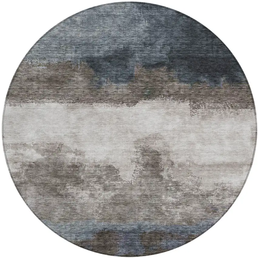 8' Gray Black And Brown Round Abstract Washable Indoor Outdoor Area Rug Photo 2