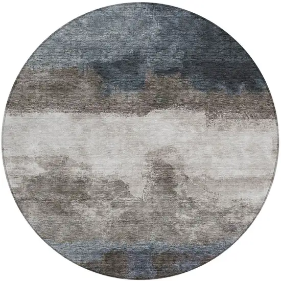 8' Gray Black And Brown Round Abstract Washable Indoor Outdoor Area Rug Photo 5