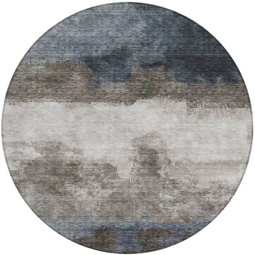 8' Gray Black And Brown Round Abstract Washable Indoor Outdoor Area Rug Photo 5