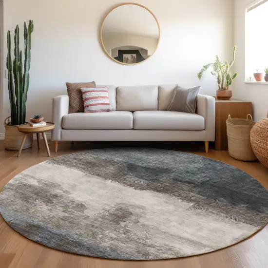 8' Gray Black And Brown Round Abstract Washable Indoor Outdoor Area Rug Photo 8