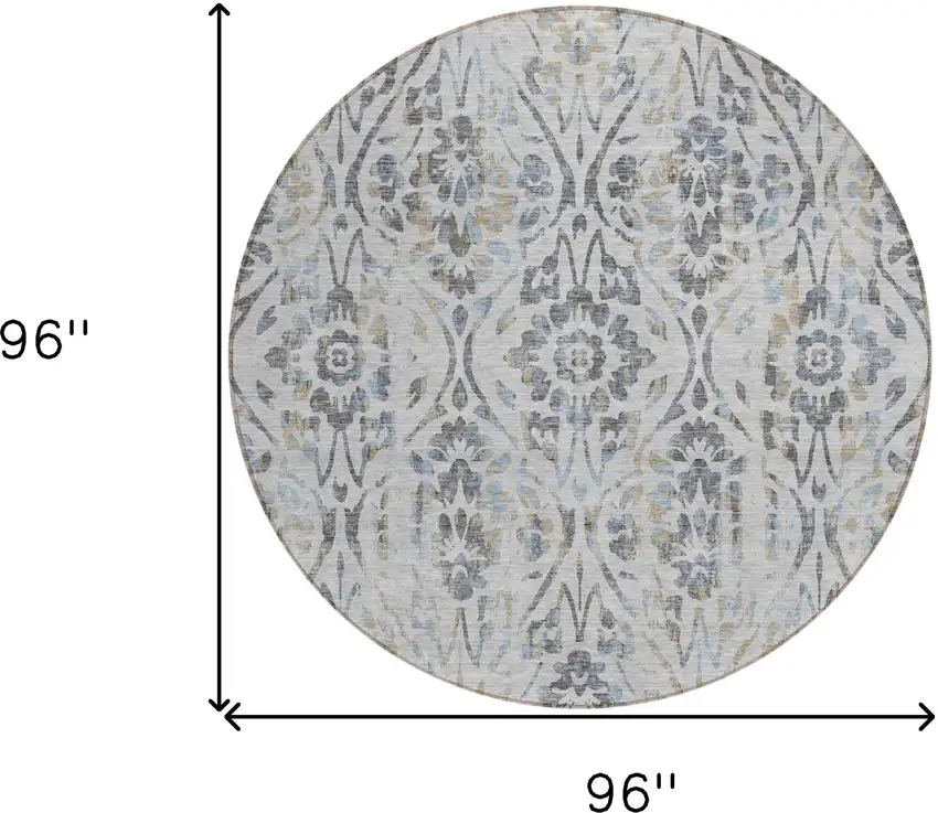 8' Gray Black And Green Round Floral Washable Indoor Outdoor Area Rug Photo 3