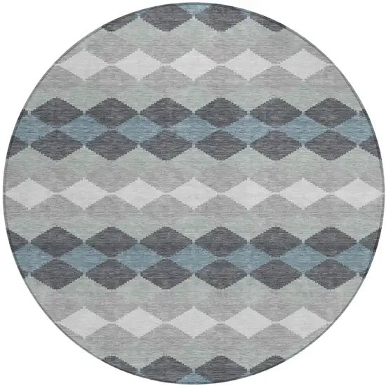 8' Gray Black And Green Round Geometric Washable Indoor Outdoor Area Rug Photo 2