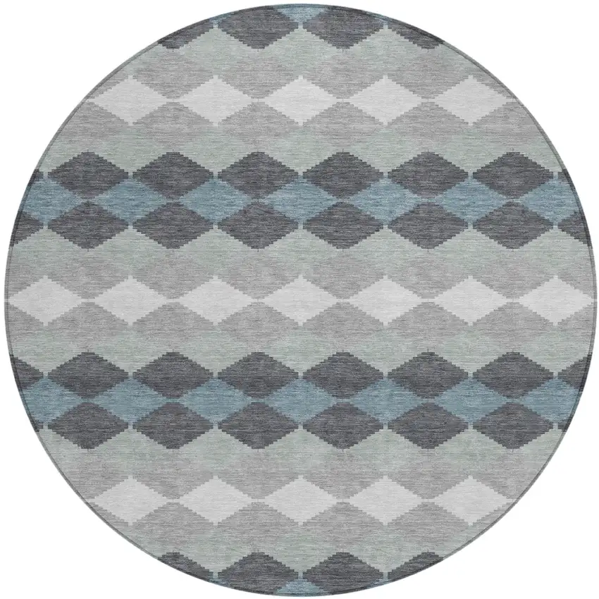 8' Gray Black And Green Round Geometric Washable Indoor Outdoor Area Rug Photo 2