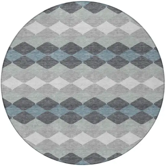 8' Gray Black And Green Round Geometric Washable Indoor Outdoor Area Rug Photo 5