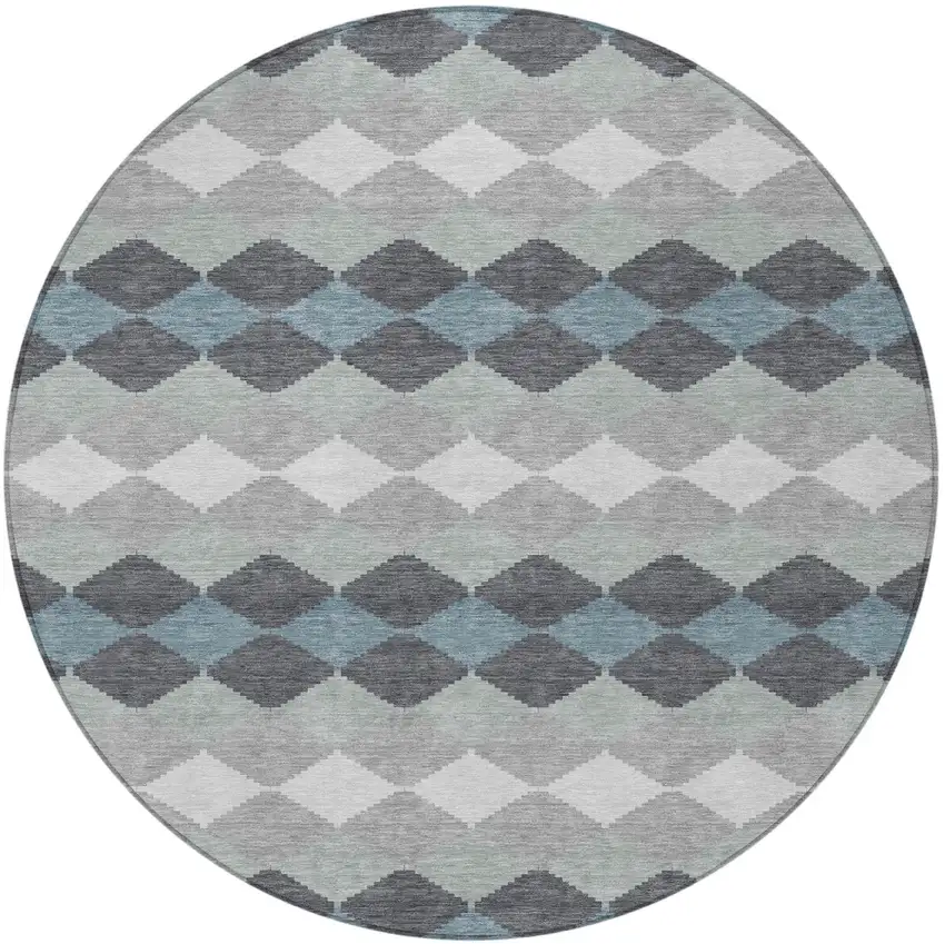 8' Gray Black And Green Round Geometric Washable Indoor Outdoor Area Rug Photo 5