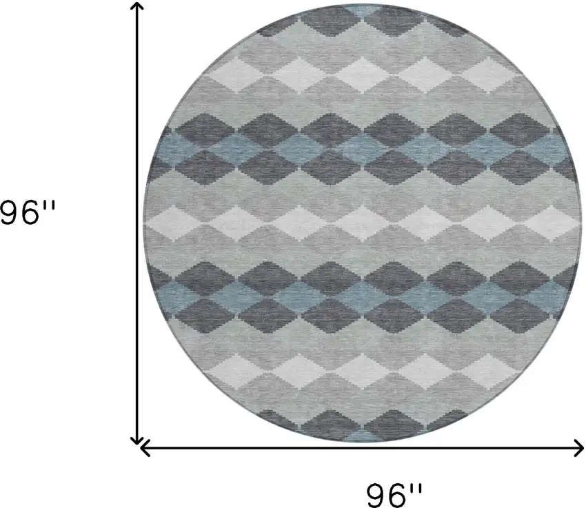 8' Gray Black And Green Round Geometric Washable Indoor Outdoor Area Rug Photo 3