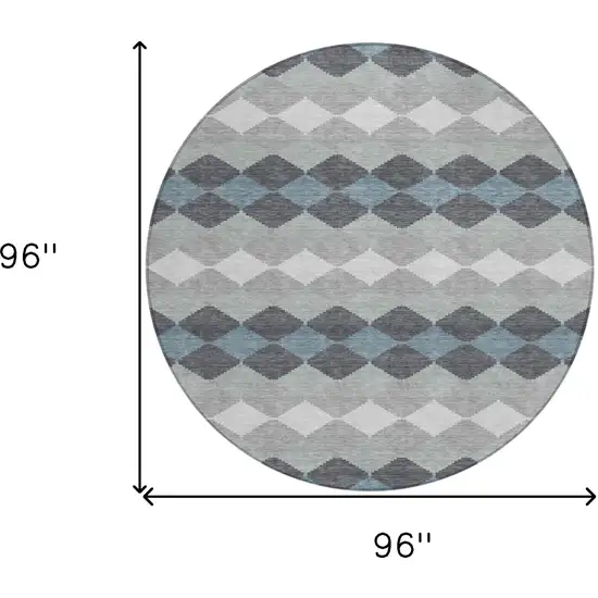 8' Gray Black And Green Round Geometric Washable Indoor Outdoor Area Rug Photo 3