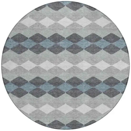 8' Gray Black And Green Round Geometric Washable Indoor Outdoor Area Rug Photo 4