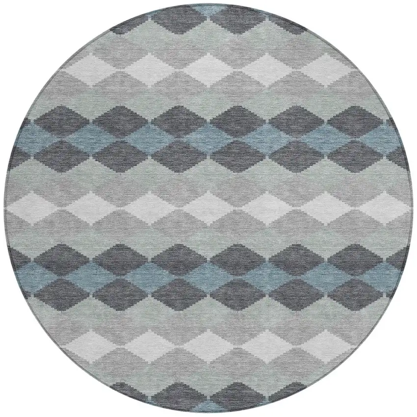 8' Gray Black And Green Round Geometric Washable Indoor Outdoor Area Rug Photo 4