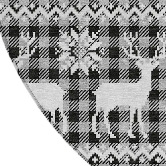 8' Gray Black And Ivory Round Animal Print Washable Indoor Outdoor Area Rug Photo 8