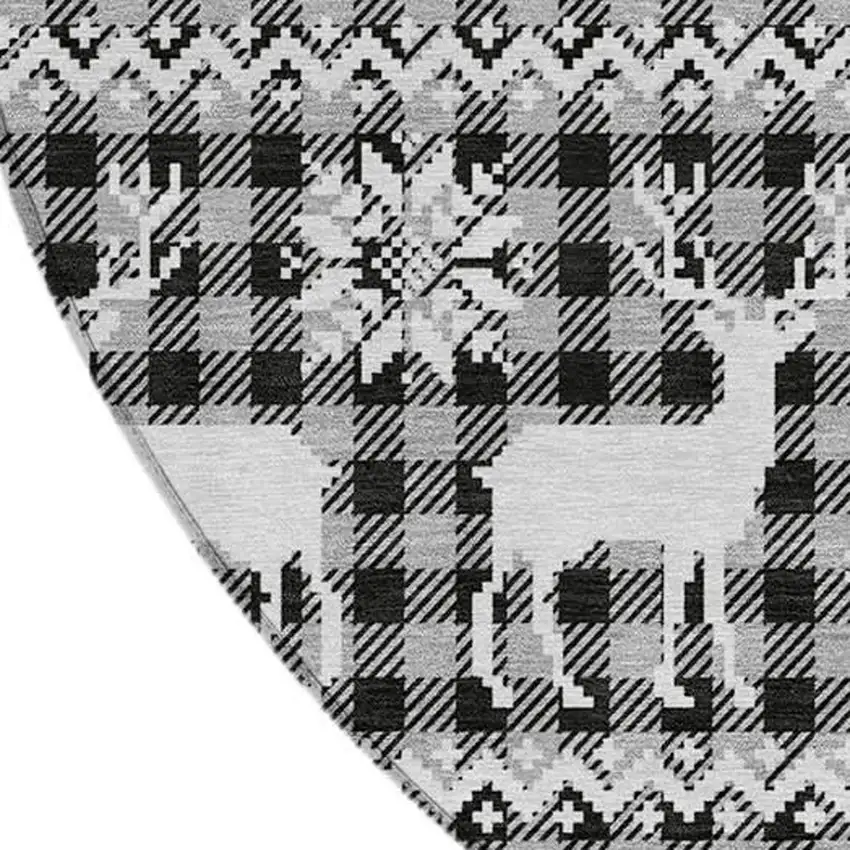 8' Gray Black And Ivory Round Animal Print Washable Indoor Outdoor Area Rug Photo 8