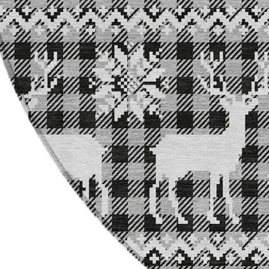 8' Gray Black And Ivory Round Animal Print Washable Indoor Outdoor Area Rug Photo 4