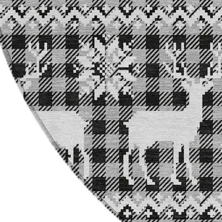 8' Gray Black And Ivory Round Animal Print Washable Indoor Outdoor Area Rug Photo 4