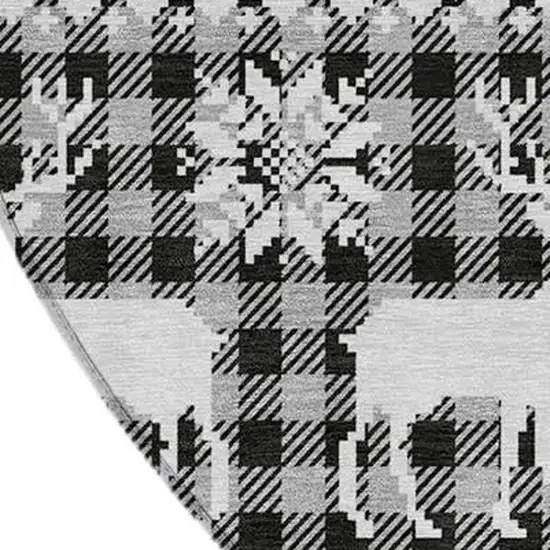 8' Gray Black And Ivory Round Animal Print Washable Indoor Outdoor Area Rug Photo 3