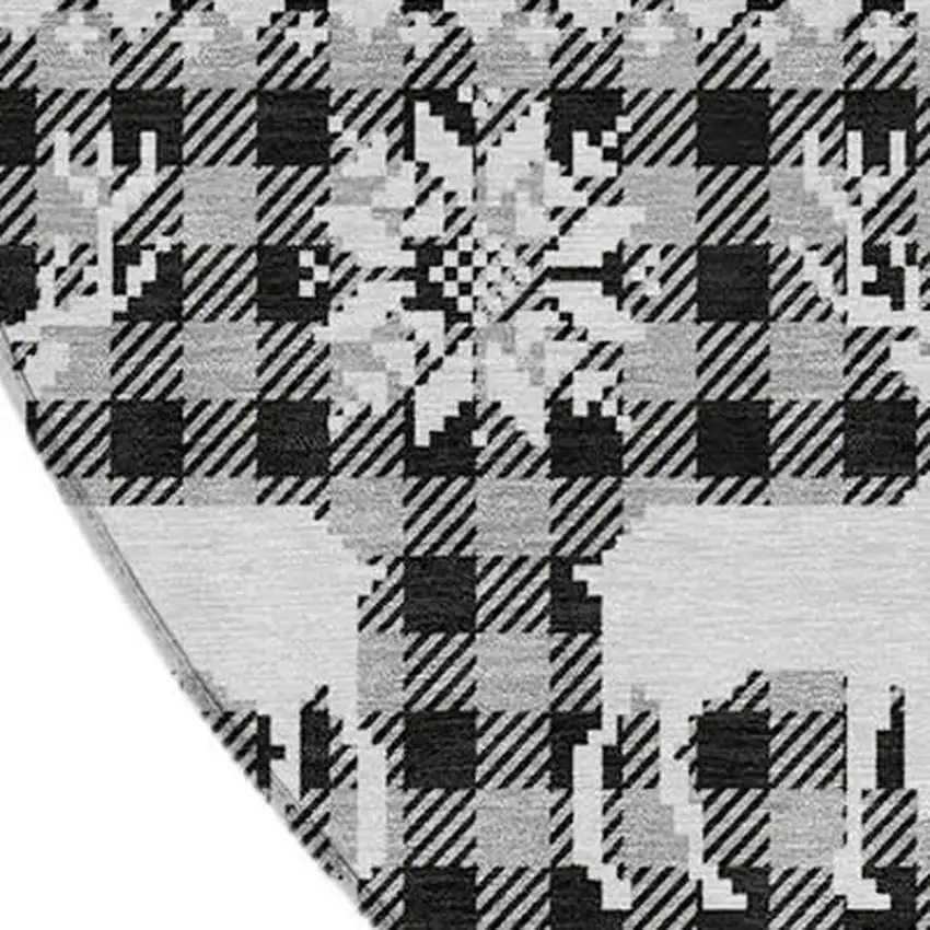 8' Gray Black And Ivory Round Animal Print Washable Indoor Outdoor Area Rug Photo 3