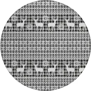 Photo of 8' Gray Black And Ivory Round Animal Print Washable Indoor Outdoor Area Rug