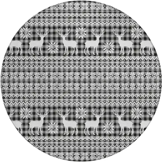 8' Gray Black And Ivory Round Animal Print Washable Indoor Outdoor Area Rug Photo 1