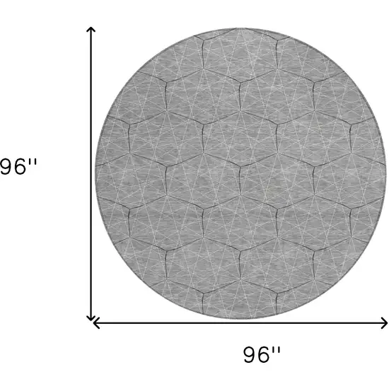 8' Gray Black And Ivory Round Geometric Washable Indoor Outdoor Area Rug Photo 3
