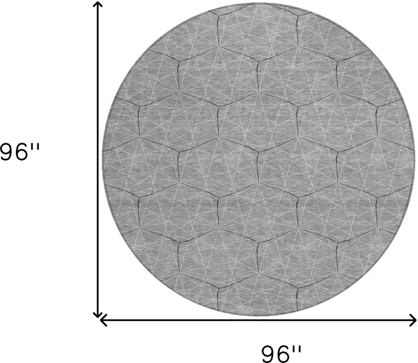 8' Gray Black And Ivory Round Geometric Washable Indoor Outdoor Area Rug Photo 3