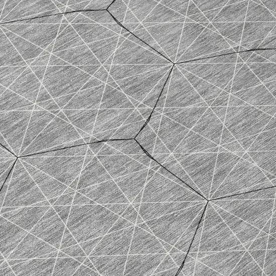 8' Gray Black And Ivory Round Geometric Washable Indoor Outdoor Area Rug Photo 8