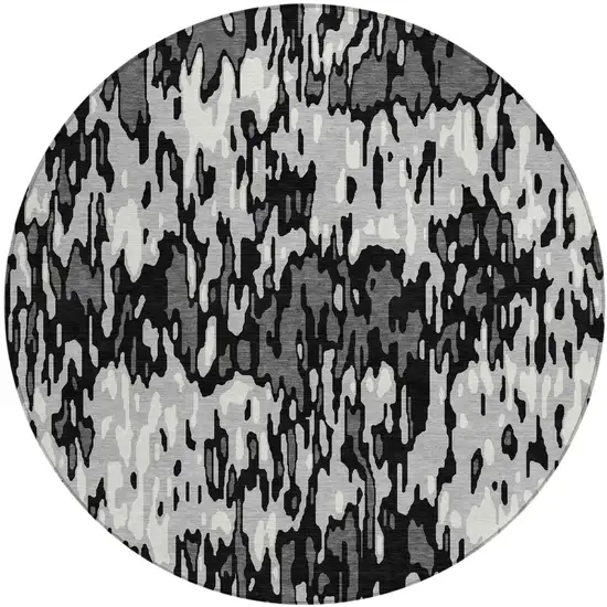 8' Gray Black And Ivory Round Striped Washable Indoor Outdoor Area Rug Photo 2