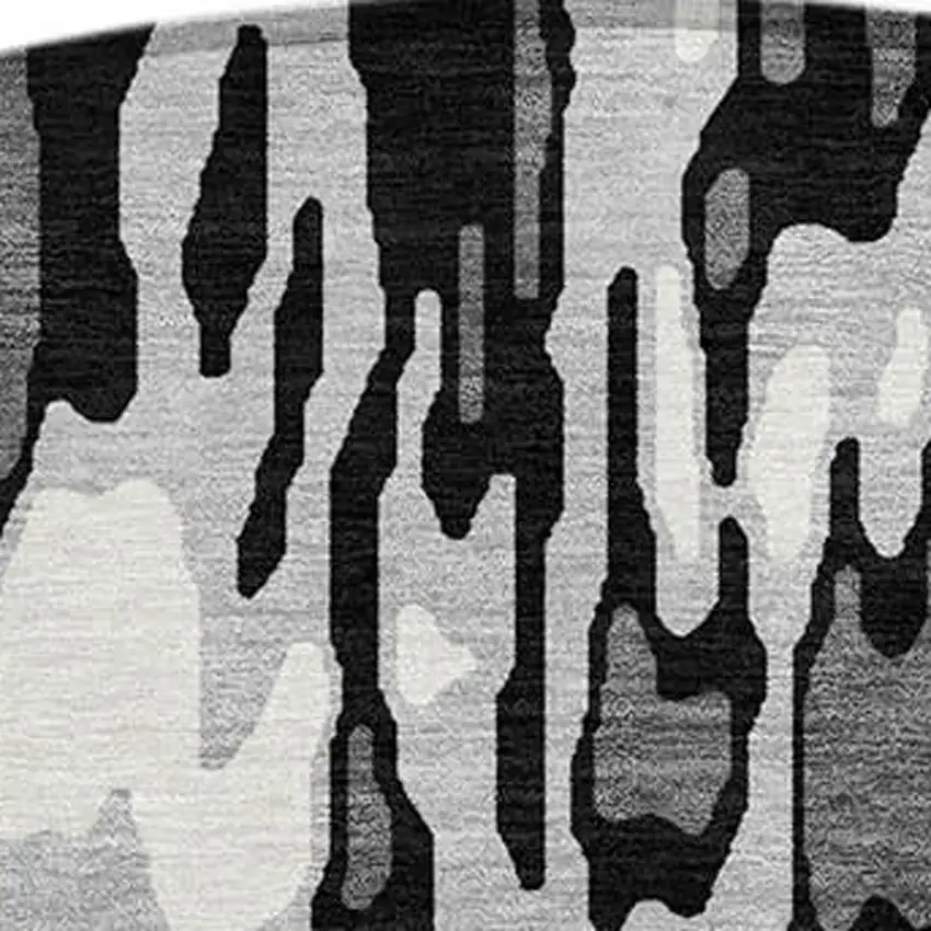 8' Gray Black And Ivory Round Striped Washable Indoor Outdoor Area Rug Photo 5