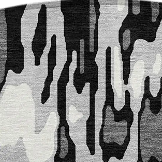 8' Gray Black And Ivory Round Striped Washable Indoor Outdoor Area Rug Photo 5