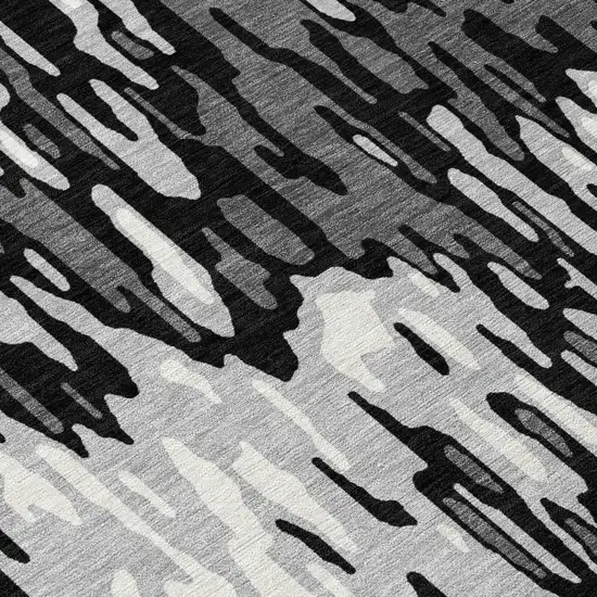 8' Gray Black And Ivory Round Striped Washable Indoor Outdoor Area Rug Photo 8