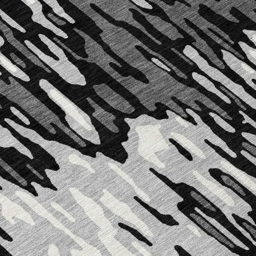 8' Gray Black And Ivory Round Striped Washable Indoor Outdoor Area Rug Photo 8