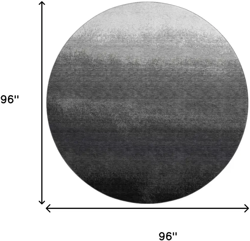 8' Gray Black And Silver Ombre Washable Round Rug With UV Protection Photo 9