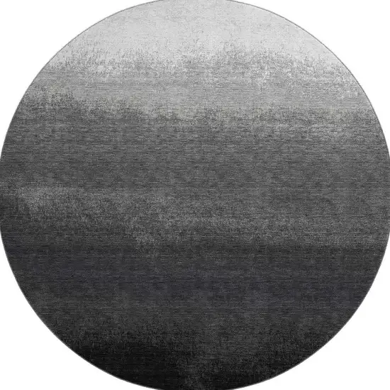 8' Gray Black And Silver Ombre Washable Round Rug With UV Protection Photo 3