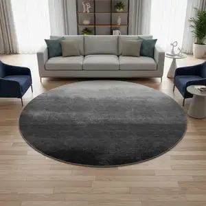 Photo of 8' Gray Black And Silver Ombre Washable Round Rug With UV Protection
