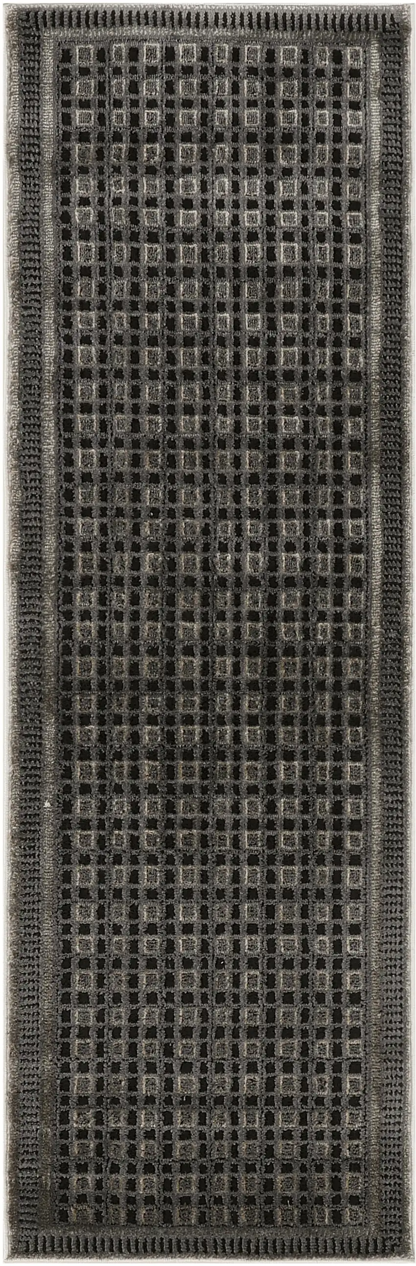 6' Gray Black And Taupe Geometric Runner Rug Photo 6