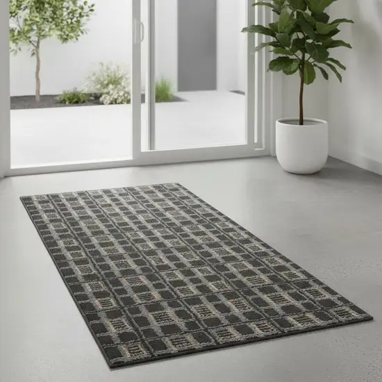 6' Gray Black And Taupe Geometric Runner Rug Photo 1