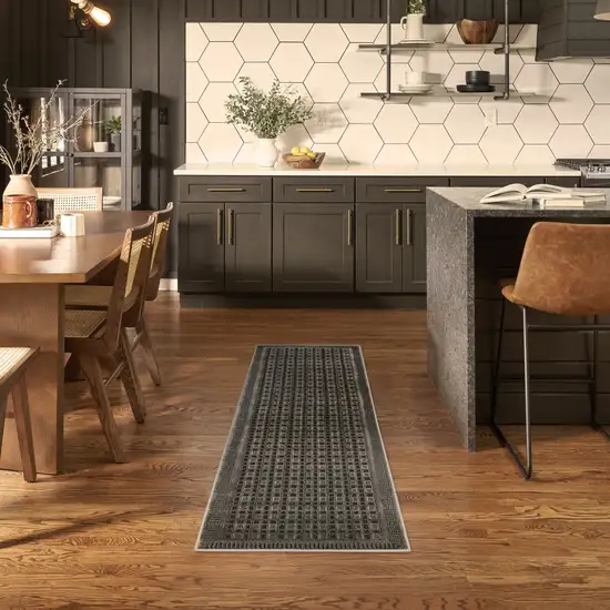 6' Gray Black And Taupe Geometric Runner Rug Photo 5