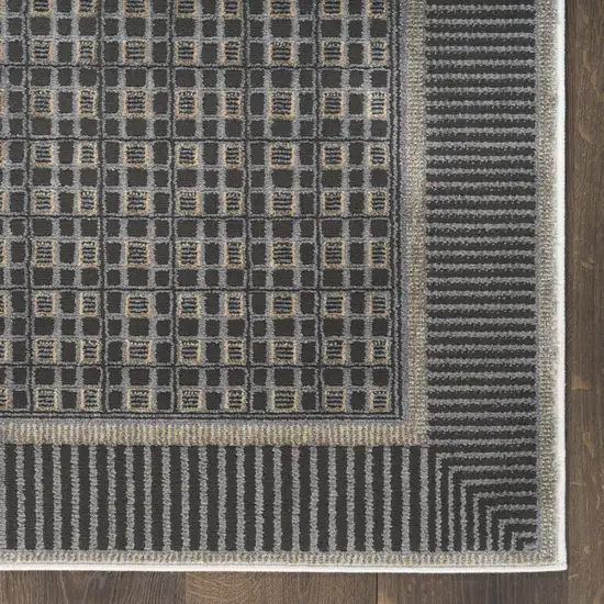 6' Gray Black And Taupe Geometric Runner Rug Photo 8