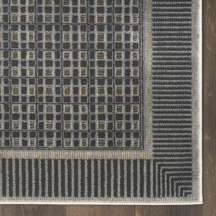 6' Gray Black And Taupe Geometric Runner Rug Photo 8