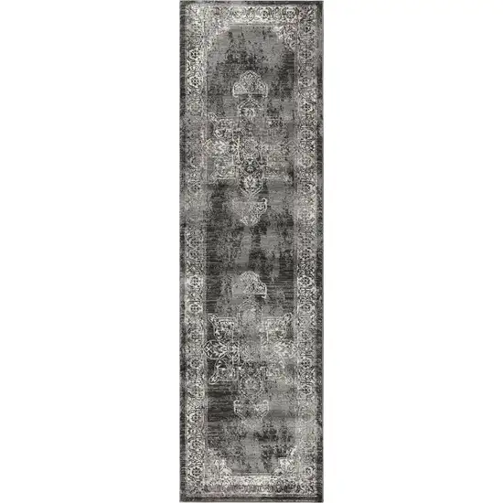 8' Gray Black Taupe Natural And Ivory Medallion Area Rug Photo 1