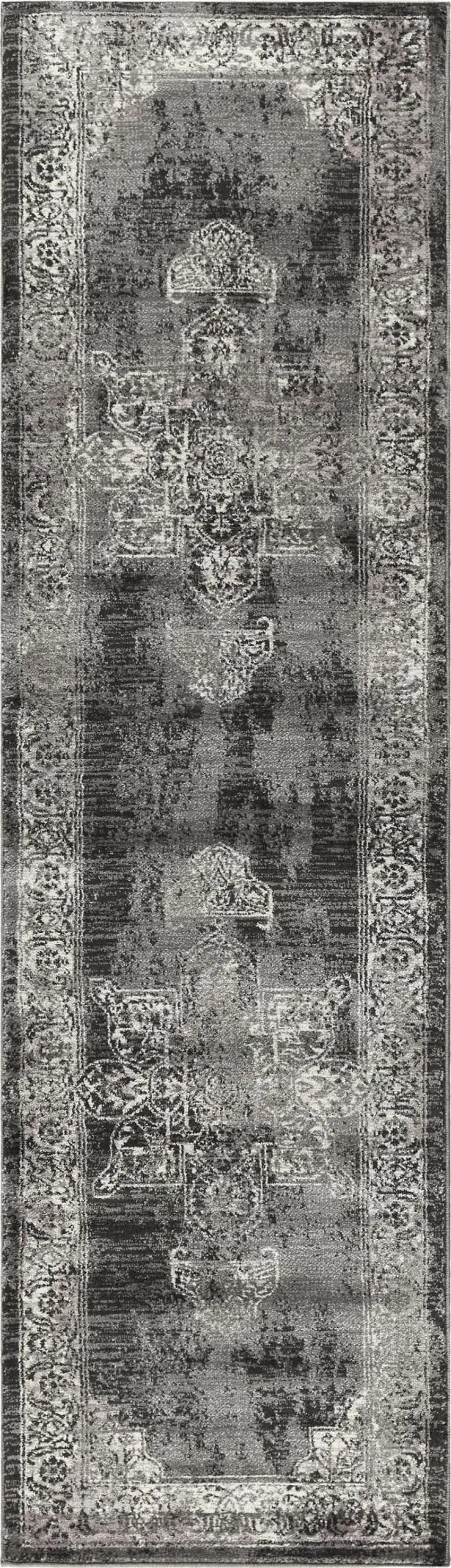 8' Gray Black Taupe Natural And Ivory Medallion Area Rug Photo 1