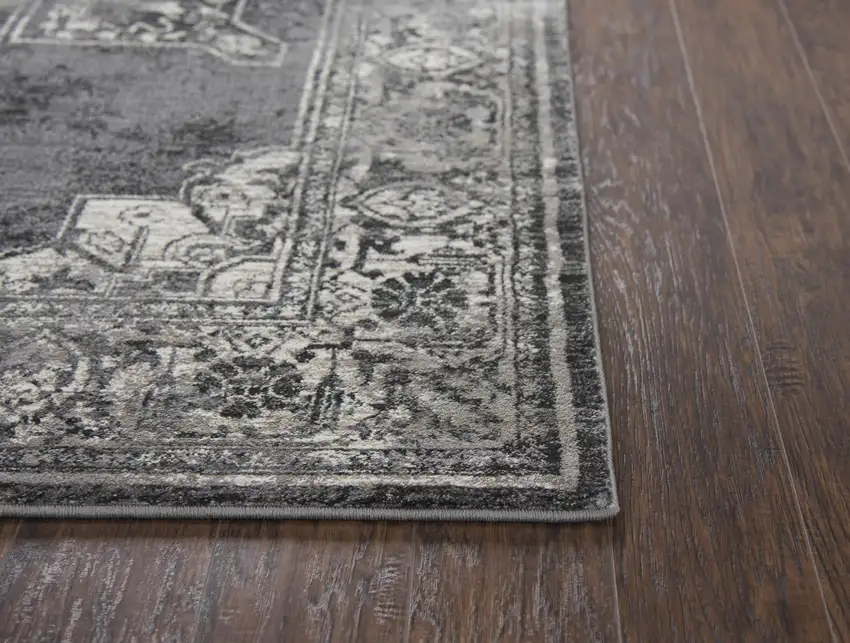 8' Gray Black Taupe Natural And Ivory Medallion Area Rug Photo 2