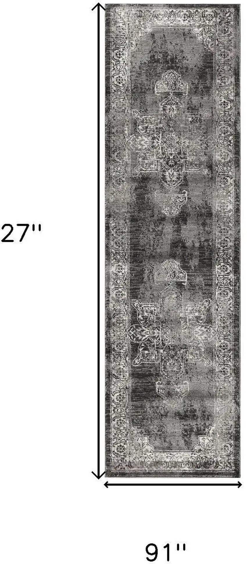 8' Gray Black Taupe Natural And Ivory Medallion Area Rug Photo 6