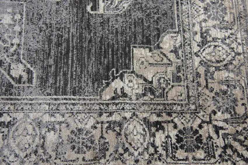 8' Gray Black Taupe Natural And Ivory Medallion Area Rug Photo 4