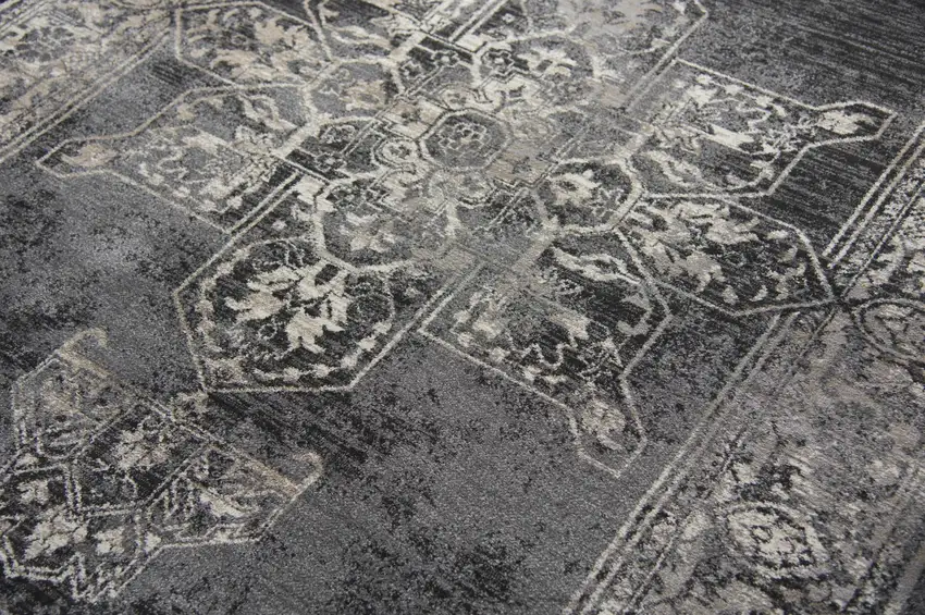 8' Gray Black Taupe Natural And Ivory Medallion Area Rug Photo 3