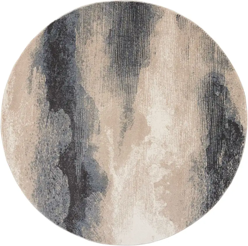 5' Gray Black and Beige Abstract Non Skid Round Rug Photo 2