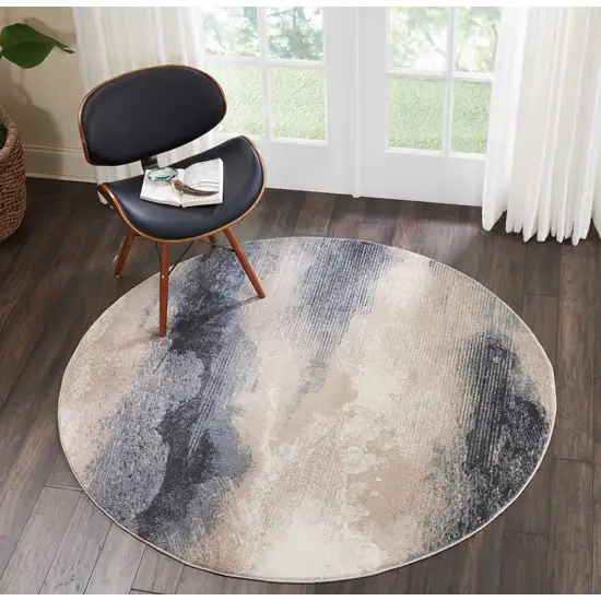 5' Gray Black and Beige Abstract Non Skid Round Rug Photo 5